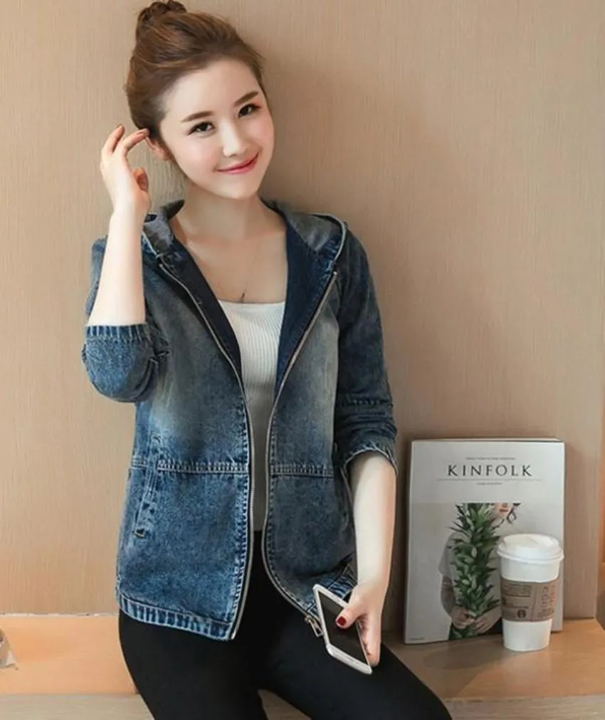 Womens Short Denim Hooded Jacket